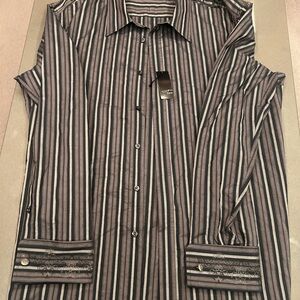 Black and Gray Striped Dress Shirt with Classic Collar